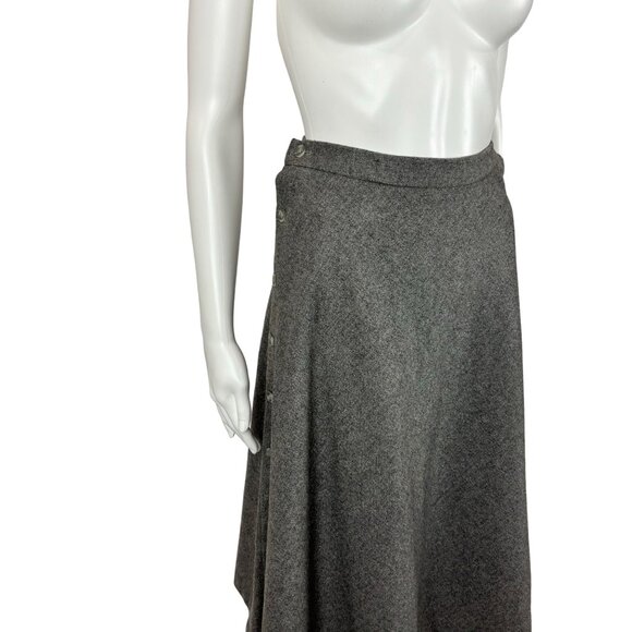 Vintage 70s Gray Skirt Women's XXS Button Up Sides High Waisted Wool Blend - Picture 4 of 9